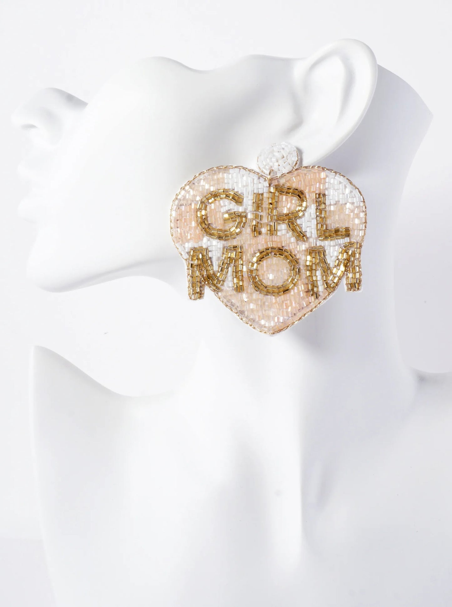 Girl Mom Cylinder-Beaded Big Heart Mothers-Day Statement Earrings