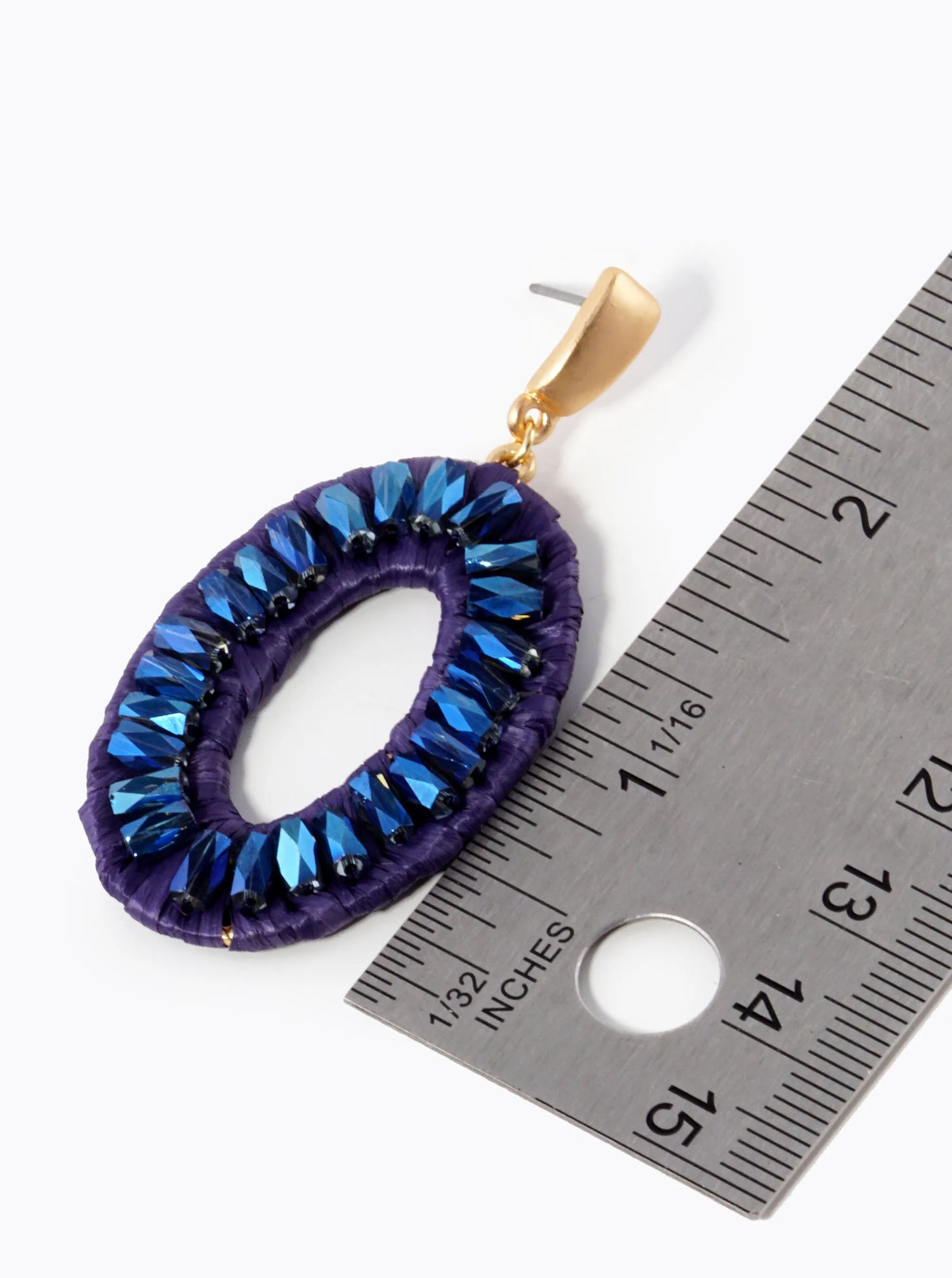 Glass Bead Raffia Wrapped Oval Drop Dangle Post Earrings