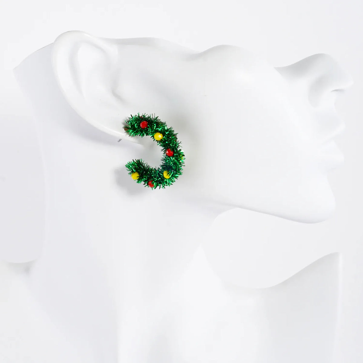 Glass Beaded 30mm Christmas Hoop Earrings