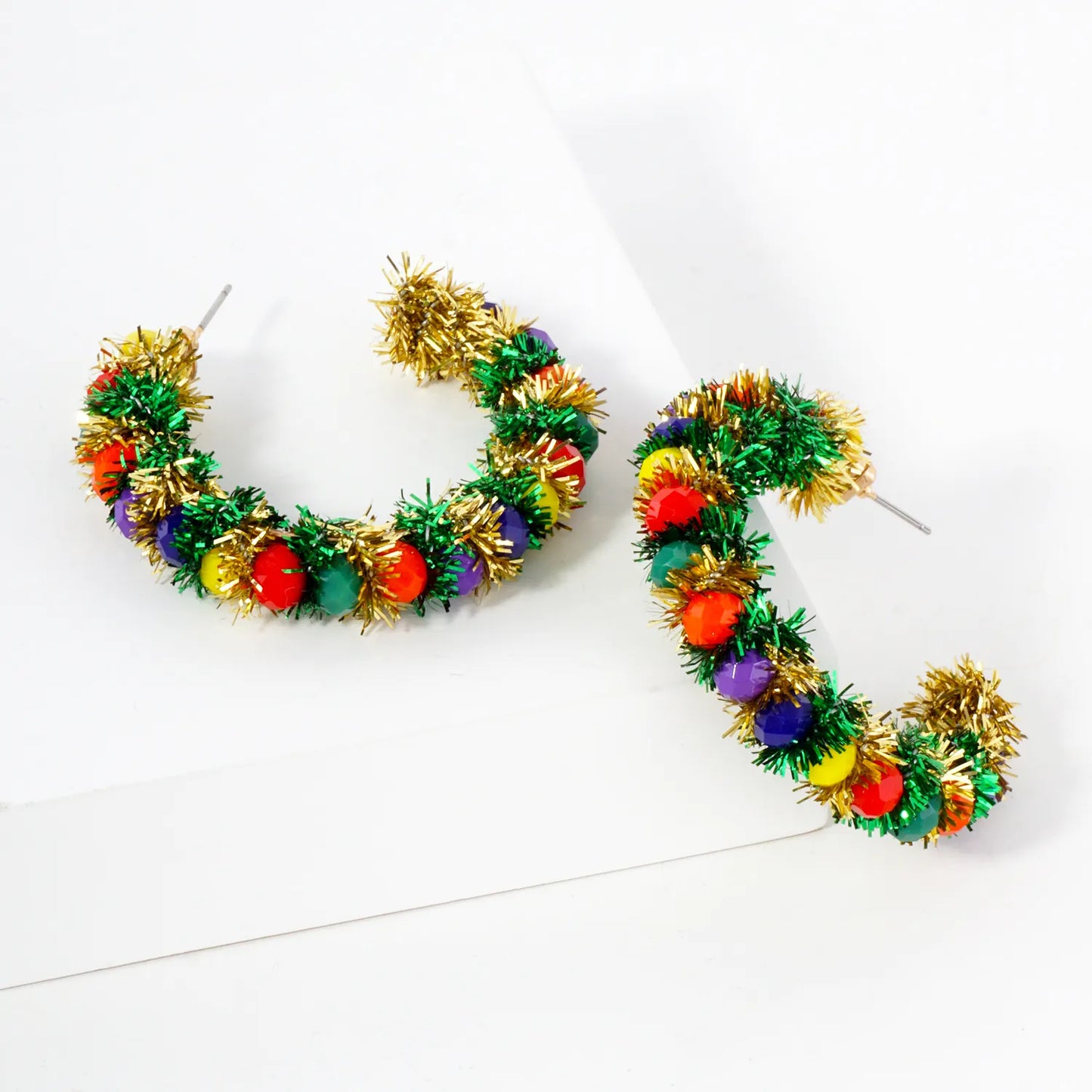 Glass Beaded 40mm Christmas Statement Hoop Earrings