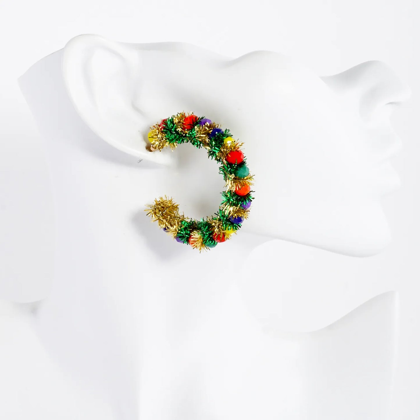 Glass Beaded 40mm Christmas Statement Hoop Earrings