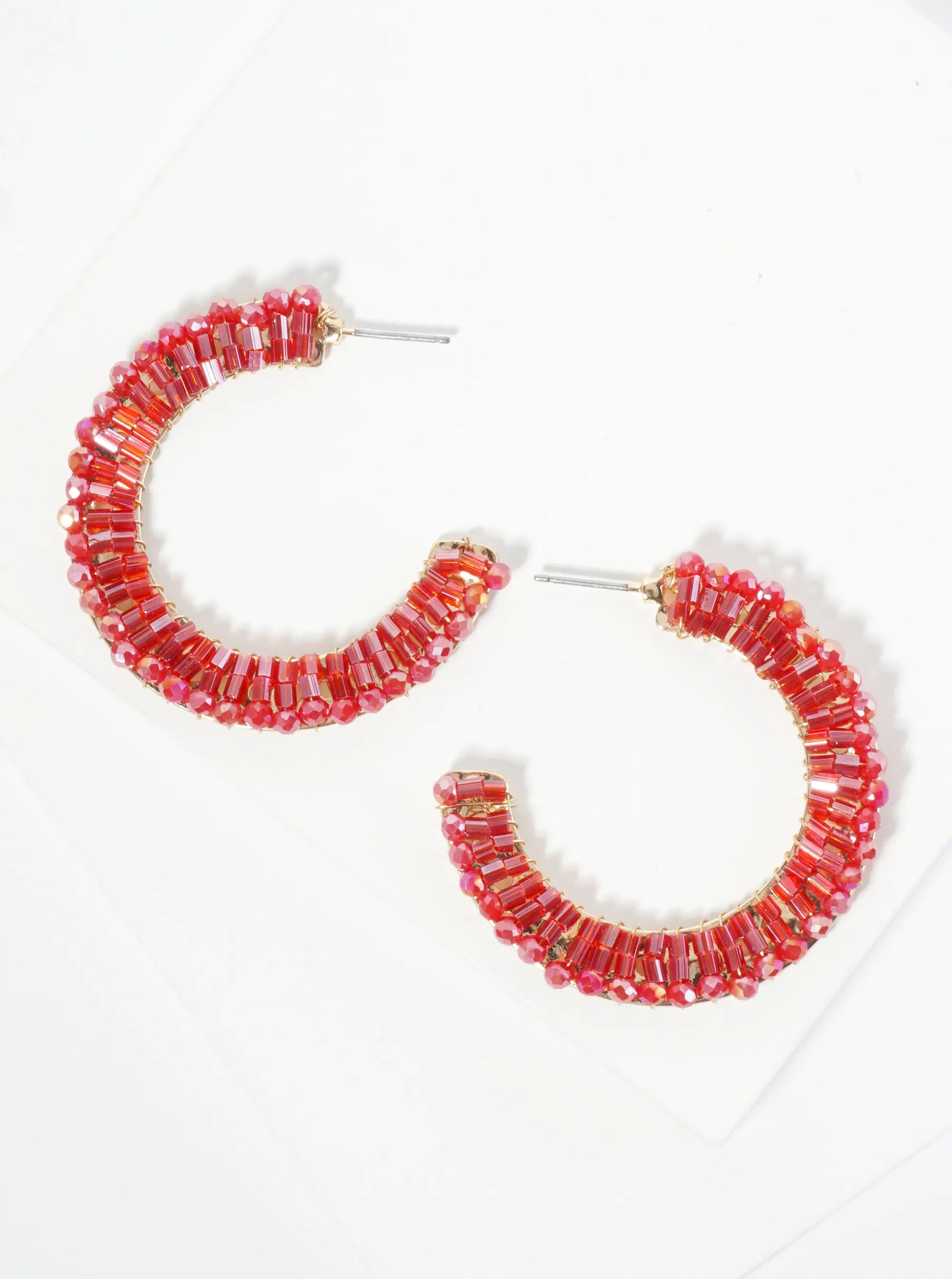 Glass Beaded 40mm Wide Hoop Earrings