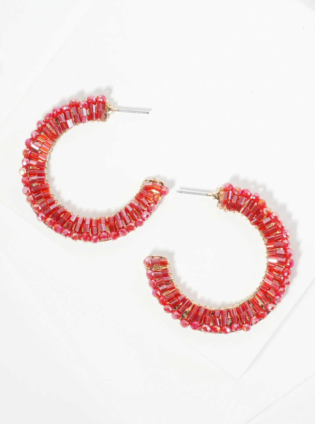 Glass Beaded 40mm Wide Hoop Earrings
