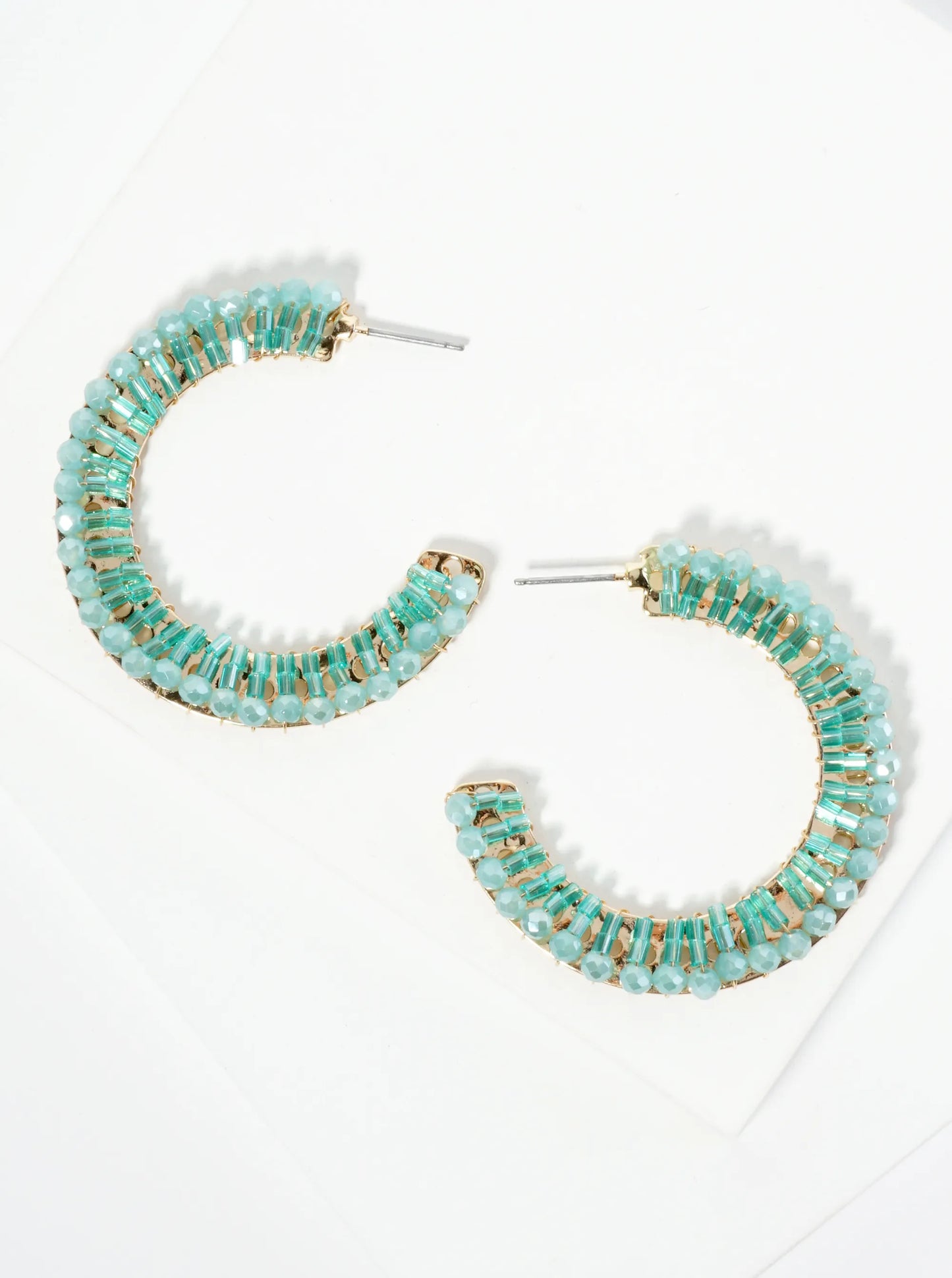 Glass Beaded 40mm Wide Hoop Earrings