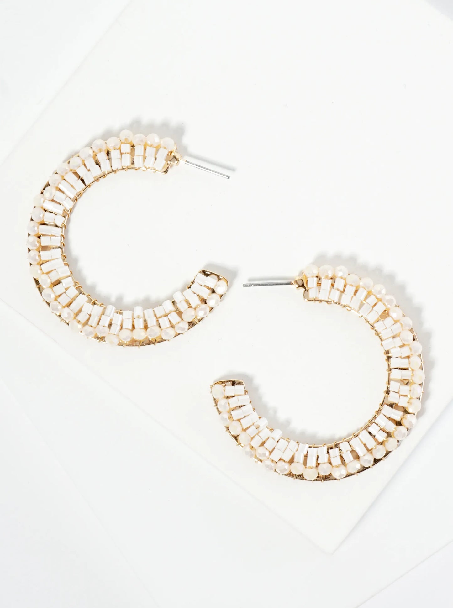 Glass Beaded 40mm Wide Hoop Earrings