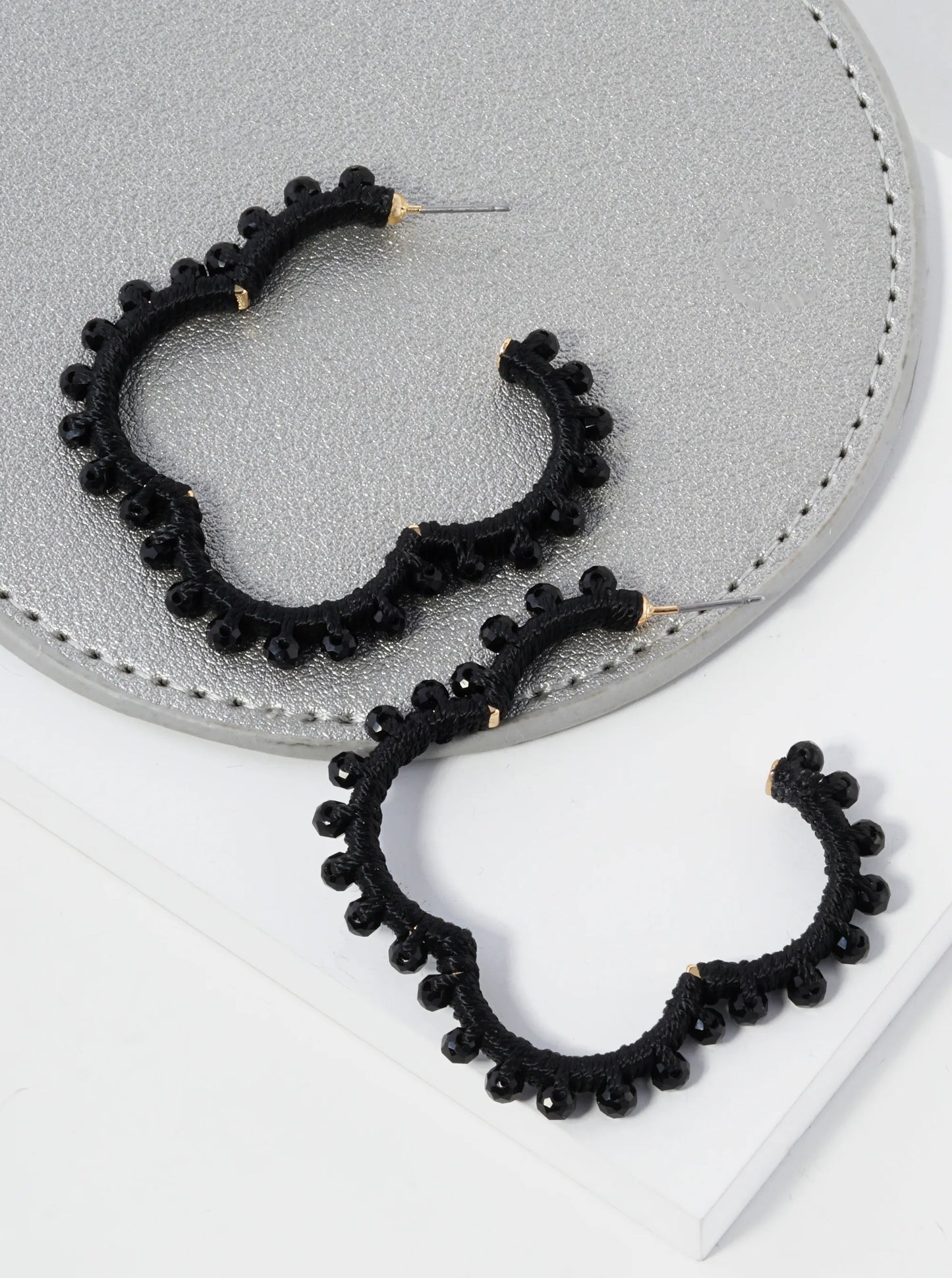 Glass Beaded 45mm Quatrefoil Open Hoop Earrings