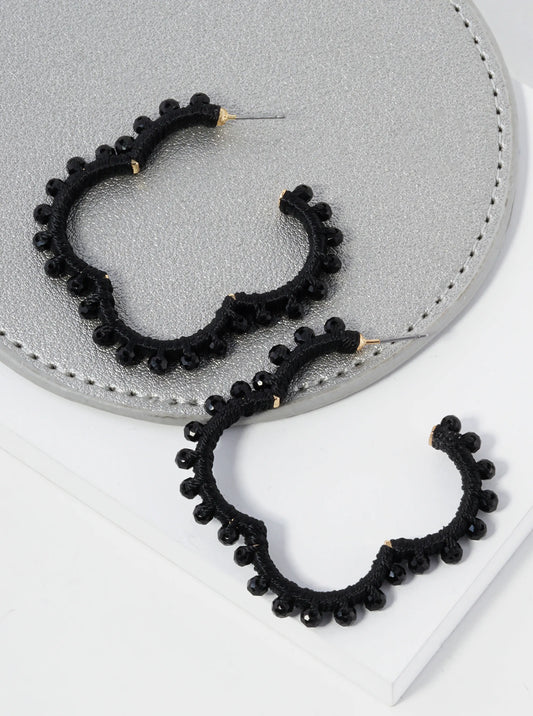 Glass Beaded 45mm Quatrefoil Open Hoop Earrings