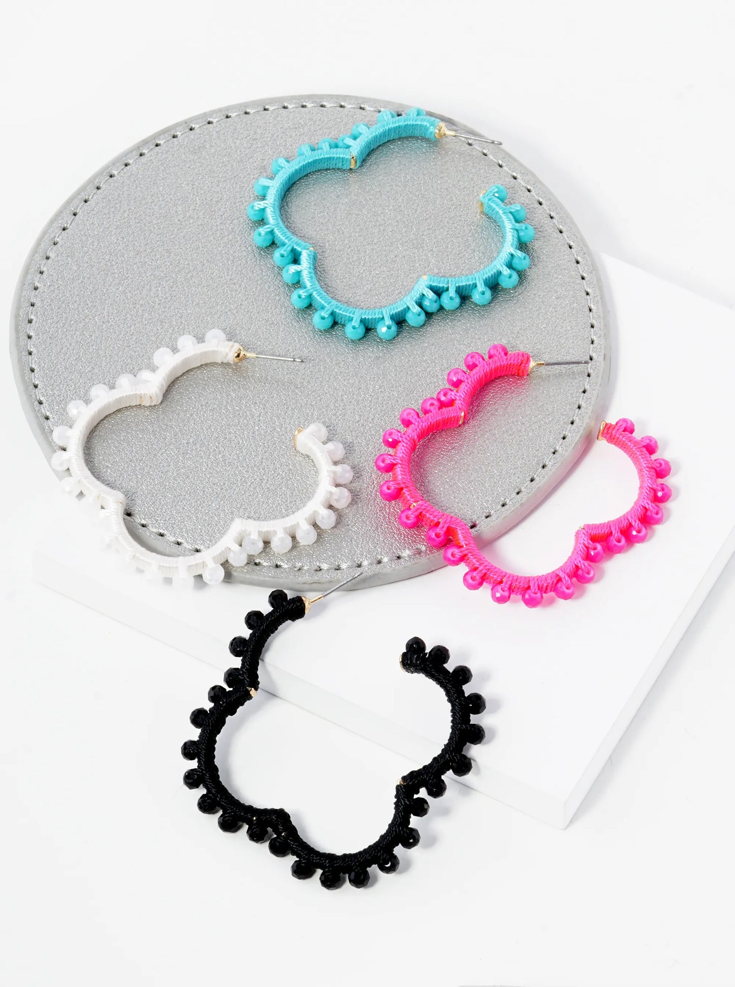 Glass Beaded 45mm Quatrefoil Open Hoop Earrings
