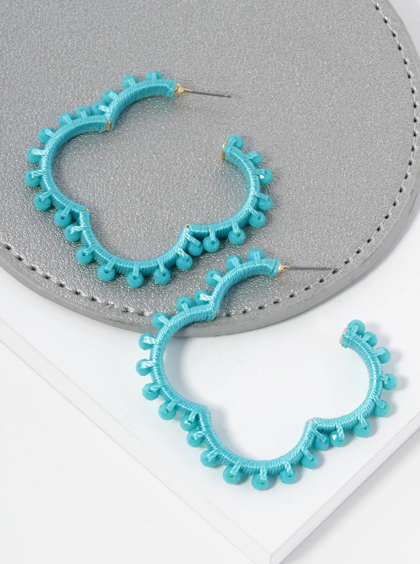 Glass Beaded 45mm Quatrefoil Open Hoop Earrings