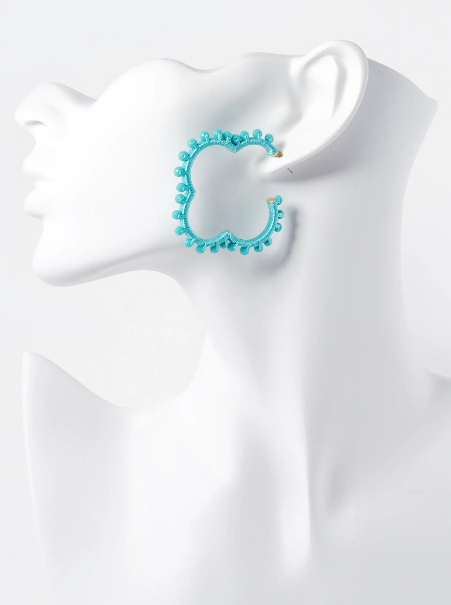 Glass Beaded 45mm Quatrefoil Open Hoop Earrings