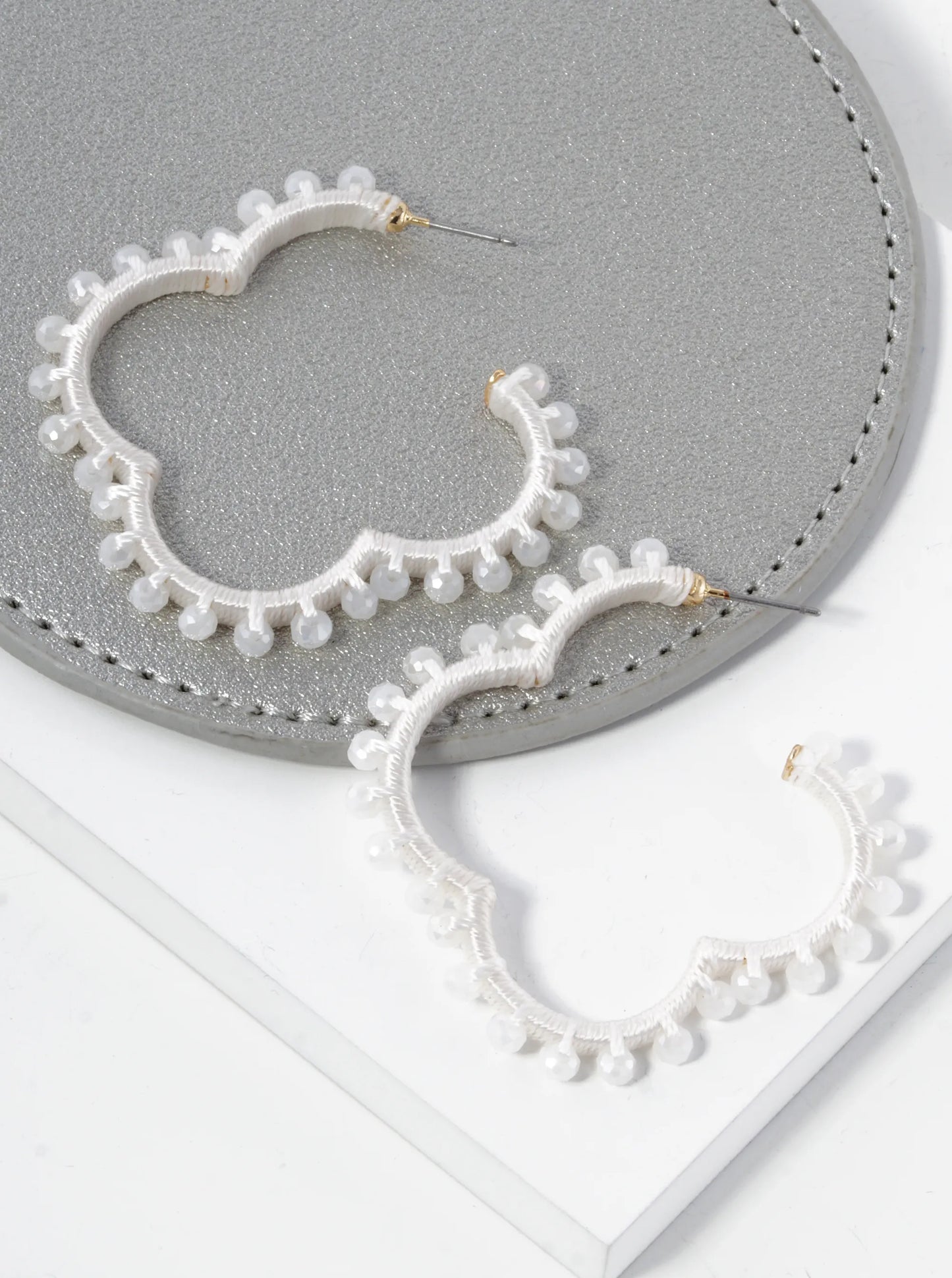 Glass Beaded 45mm Quatrefoil Open Hoop Earrings
