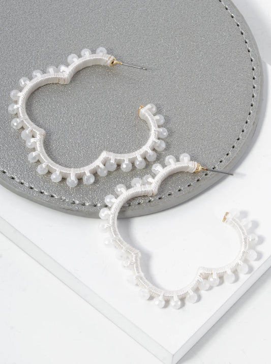 Glass Beaded 45mm Quatrefoil Open Hoop Earrings
