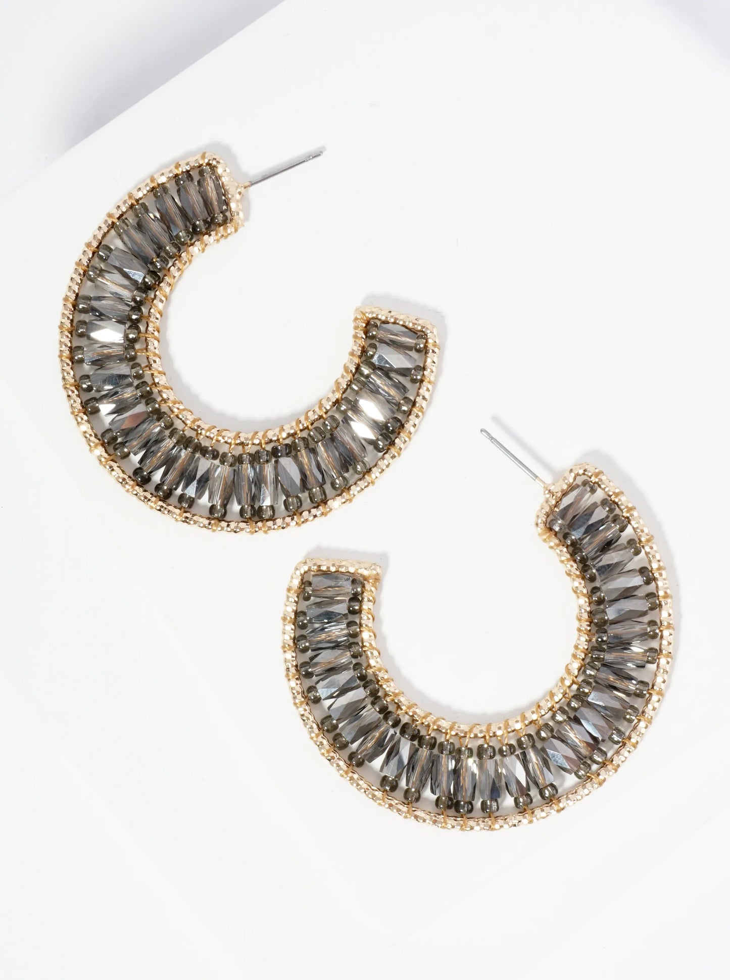 Glass Beaded 45mm Wide Open Hoop Earrings