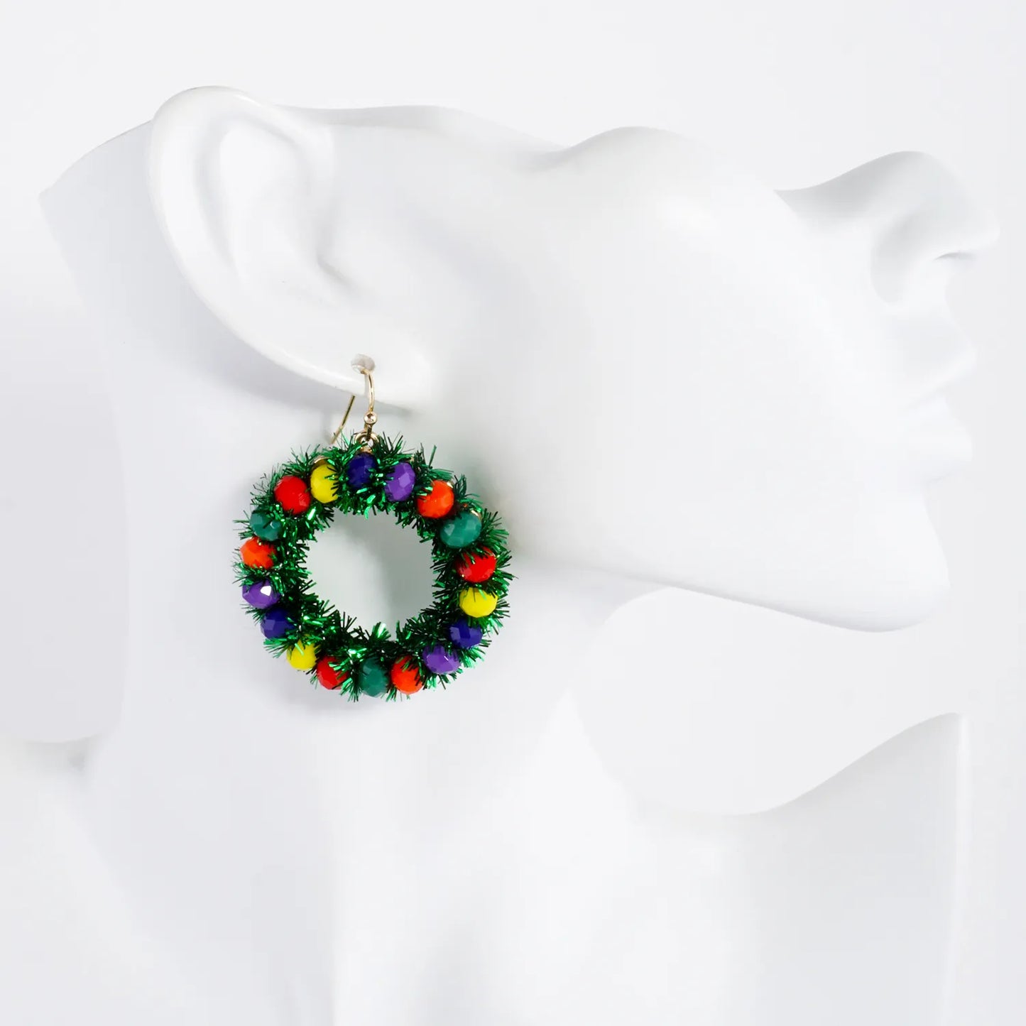 Glass Beaded Christmas Wreath Dangle Earrings
