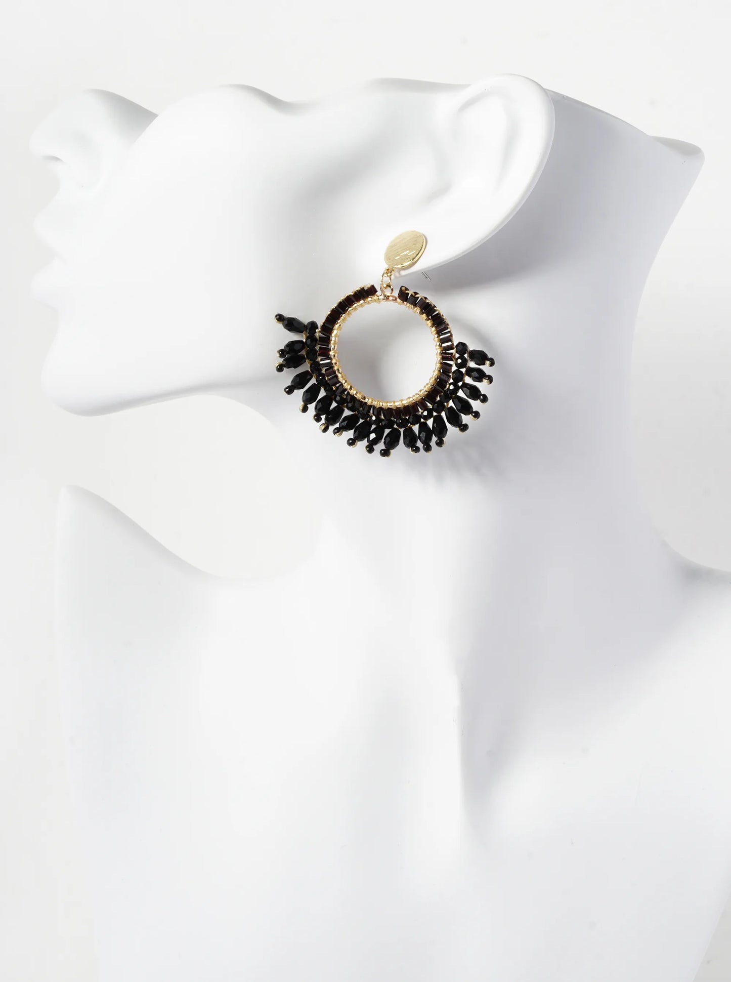 Glass Beaded Circle Fringe Dangle Post Earrings
