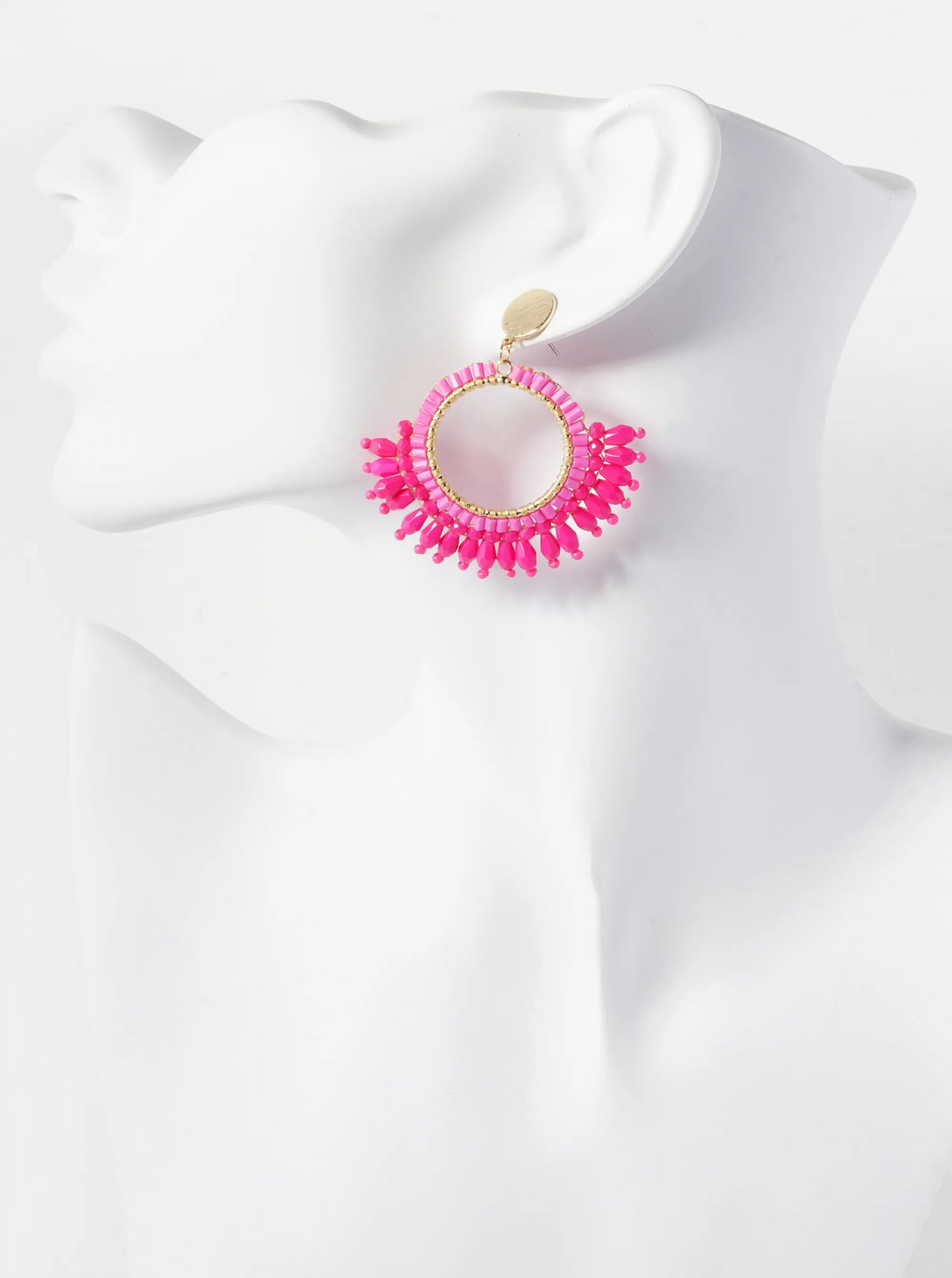 Glass Beaded Circle Fringe Dangle Post Earrings