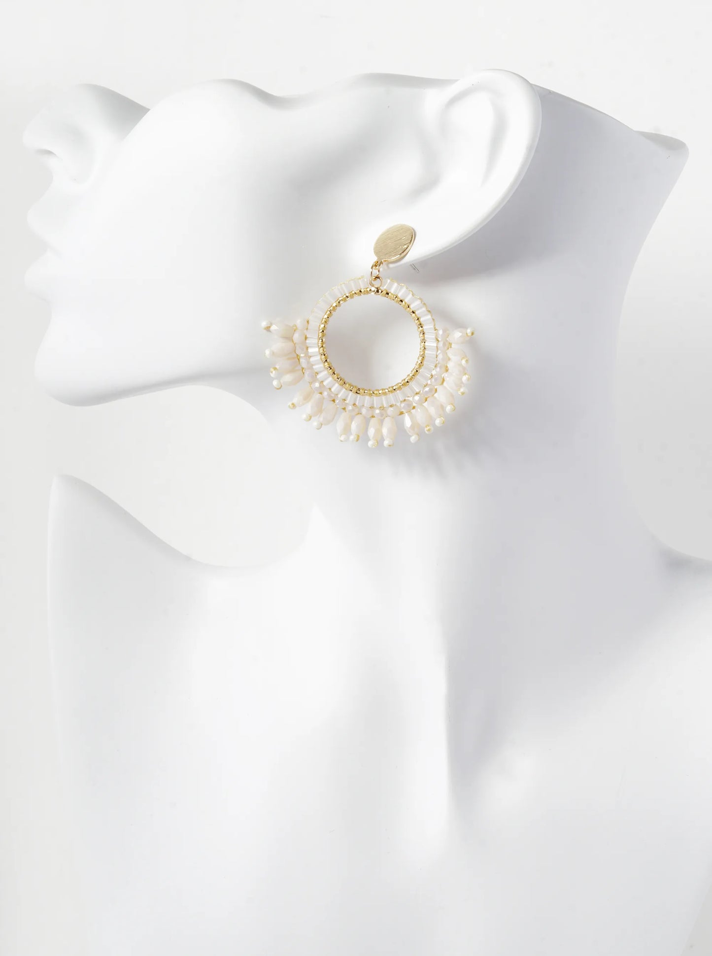 Glass Beaded Circle Fringe Dangle Post Earrings