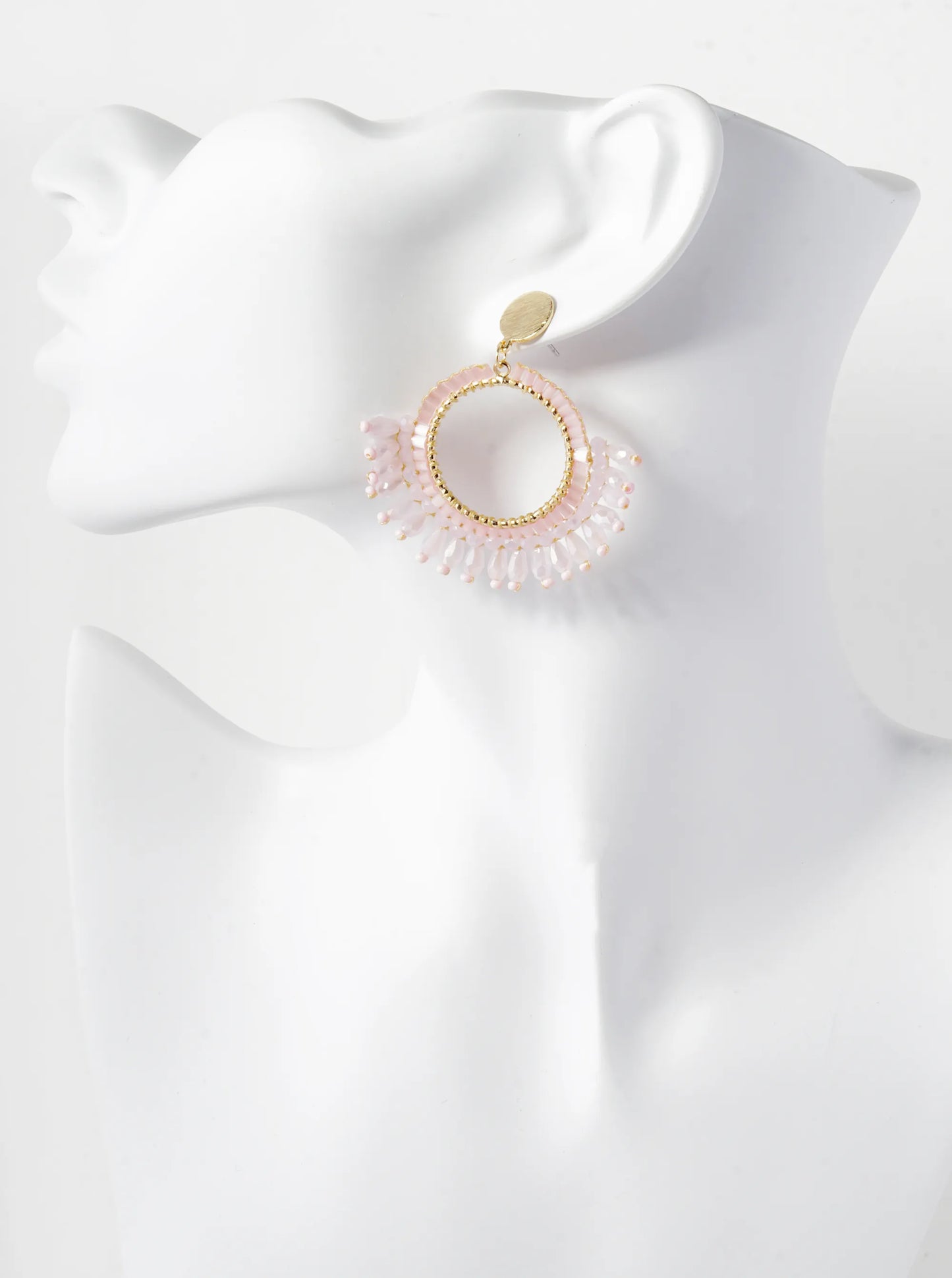 Glass Beaded Circle Fringe Dangle Post Earrings