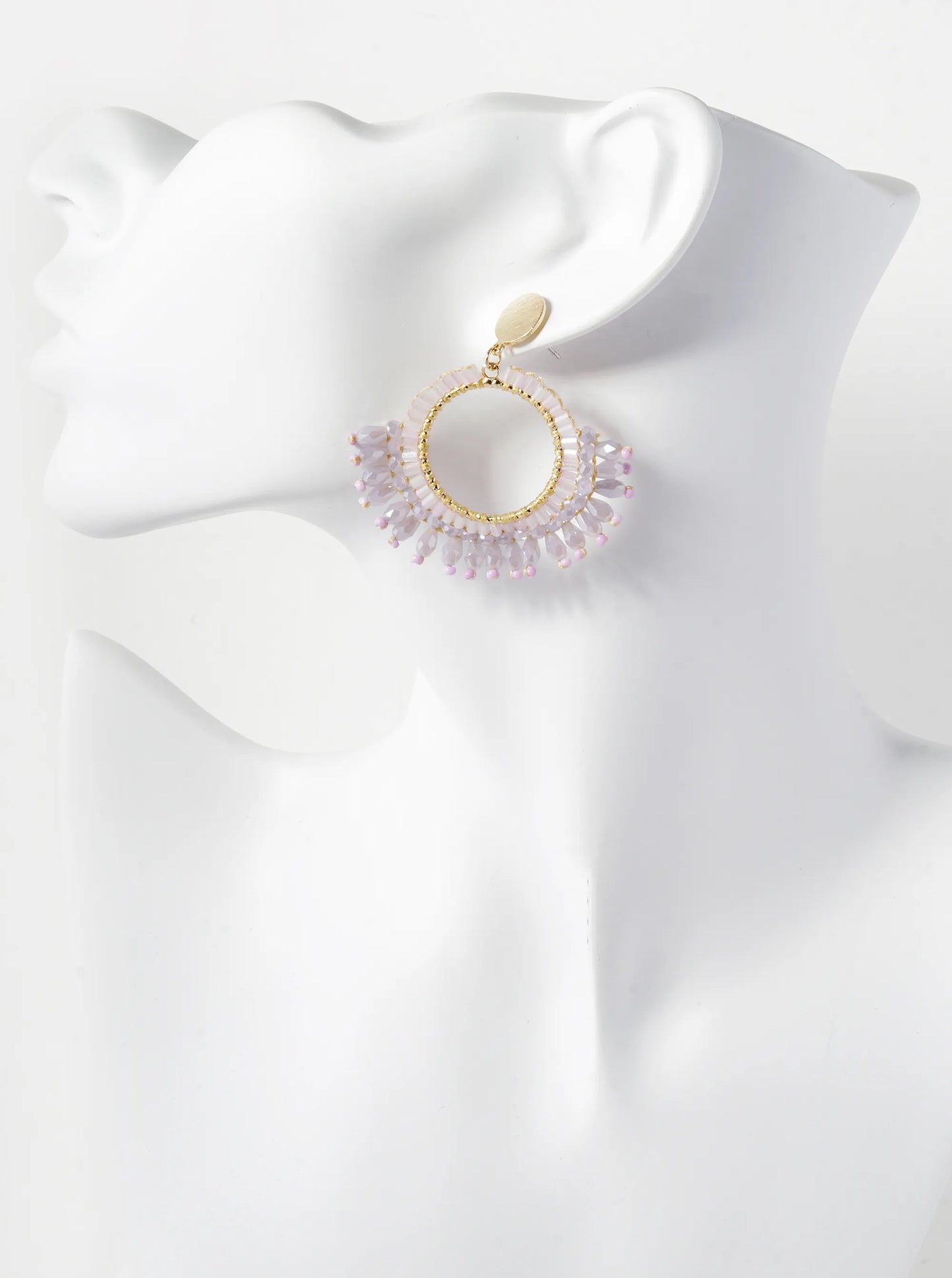 Glass Beaded Circle Fringe Dangle Post Earrings