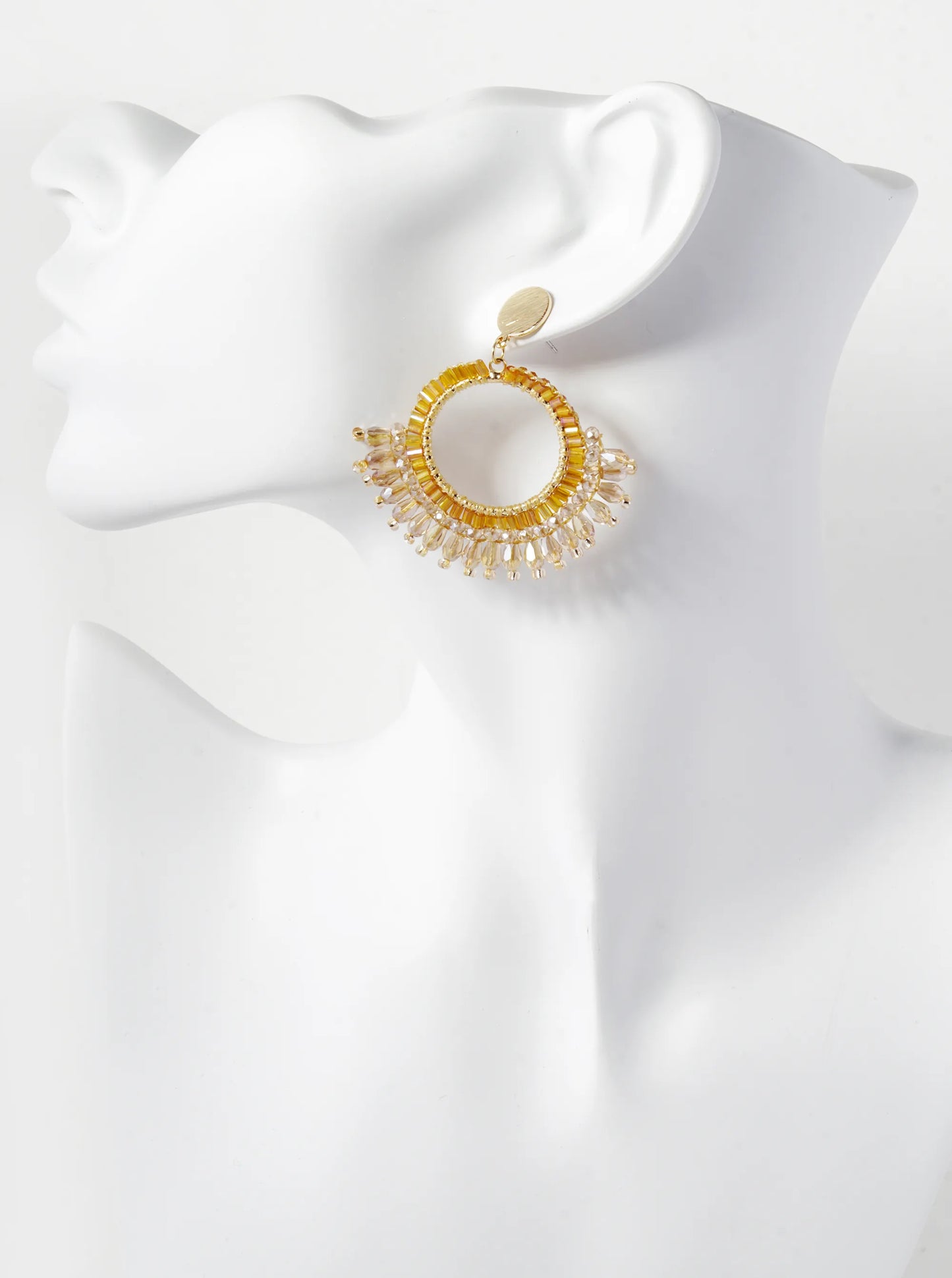 Glass Beaded Circle Fringe Dangle Post Earrings