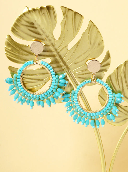 Glass Beaded Circle Fringe Dangle Post Earrings