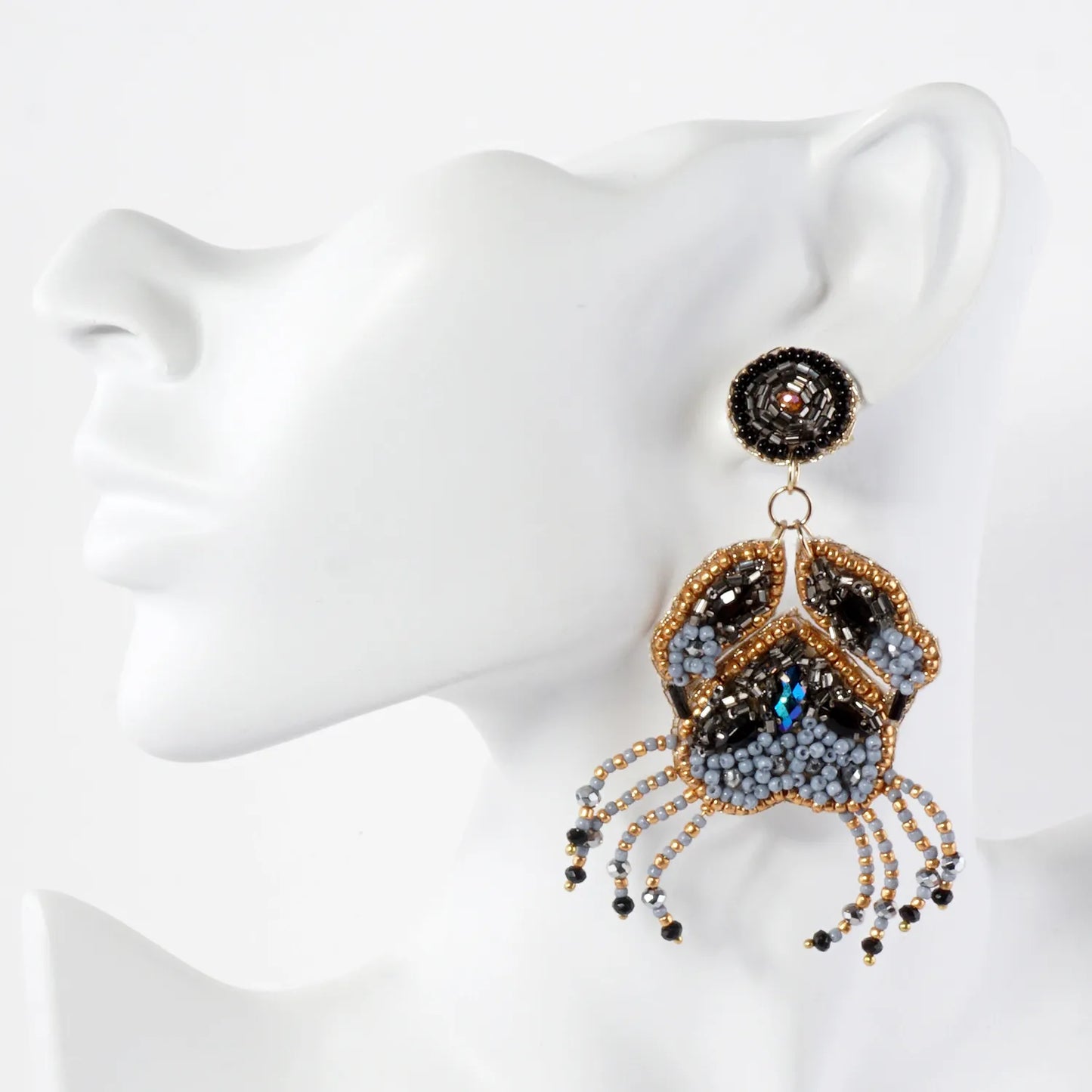 Glass Beaded Crab Drop Sea-Life Statement Earrings