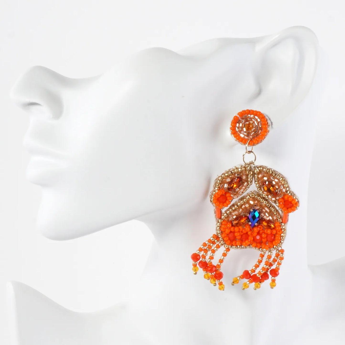 Glass Beaded Crab Drop Sea-Life Statement Earrings