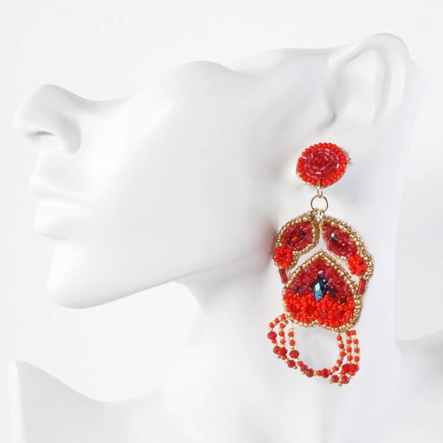 Glass Beaded Crab Drop Sea-Life Statement Earrings