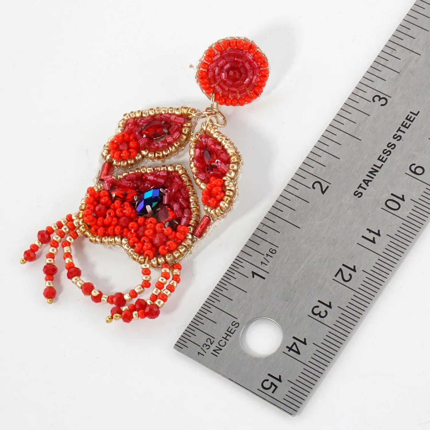 Glass Beaded Crab Drop Sea-Life Statement Earrings