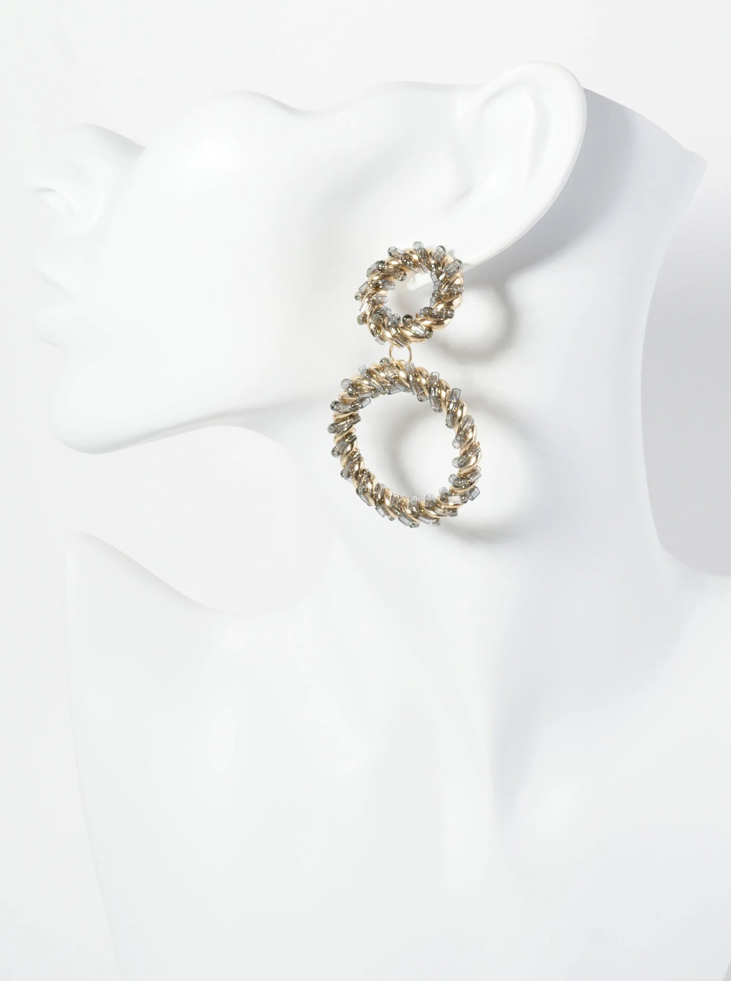 Glass Beaded Double Circle Drop Post Earrings
