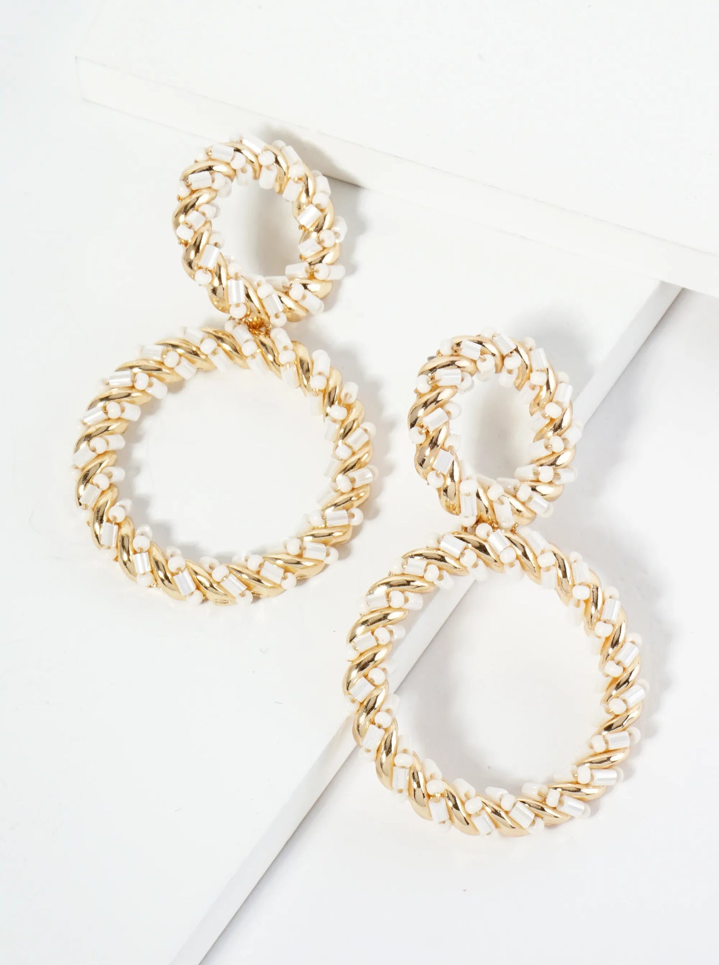 Glass Beaded Double Circle Drop Post Earrings