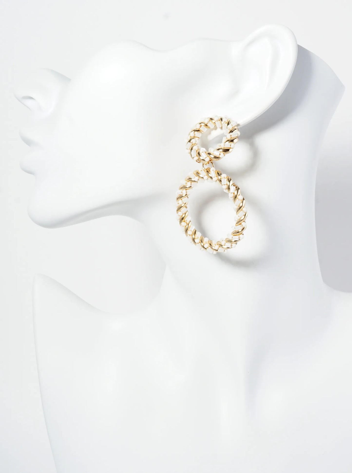 Glass Beaded Double Circle Drop Post Earrings