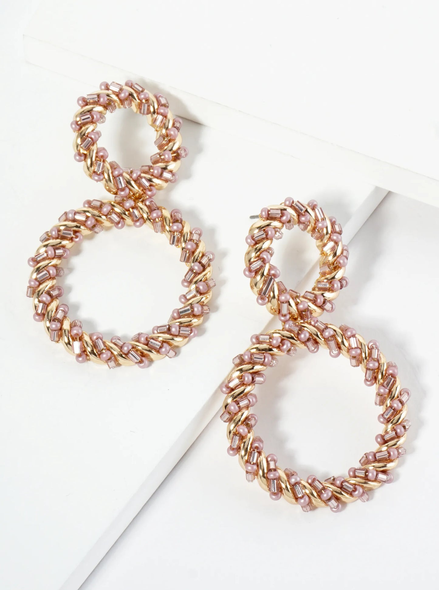 Glass Beaded Double Circle Drop Post Earrings