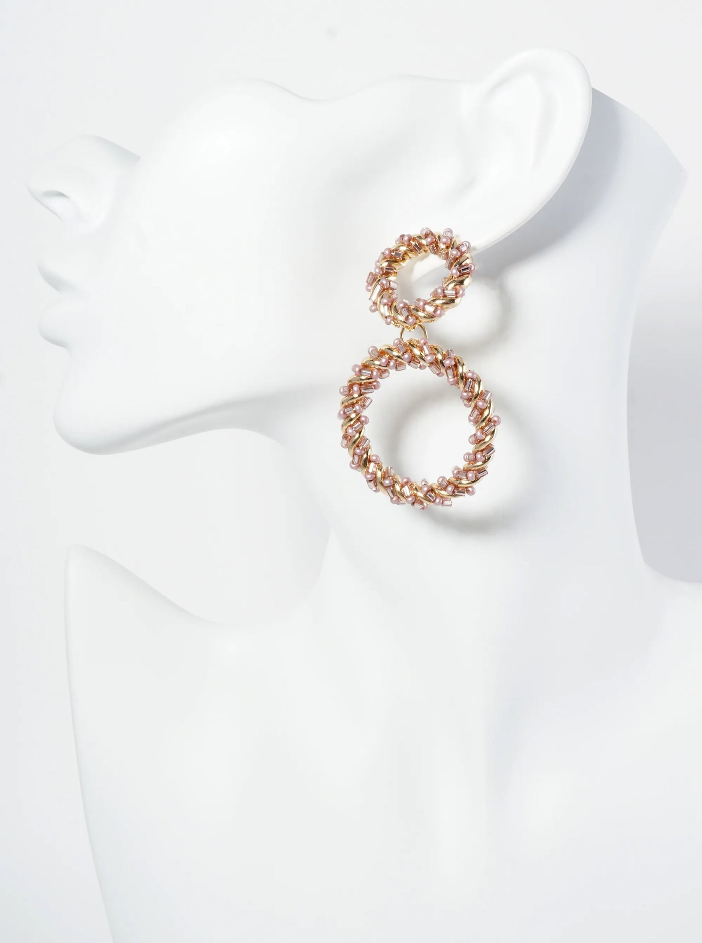 Glass Beaded Double Circle Drop Post Earrings