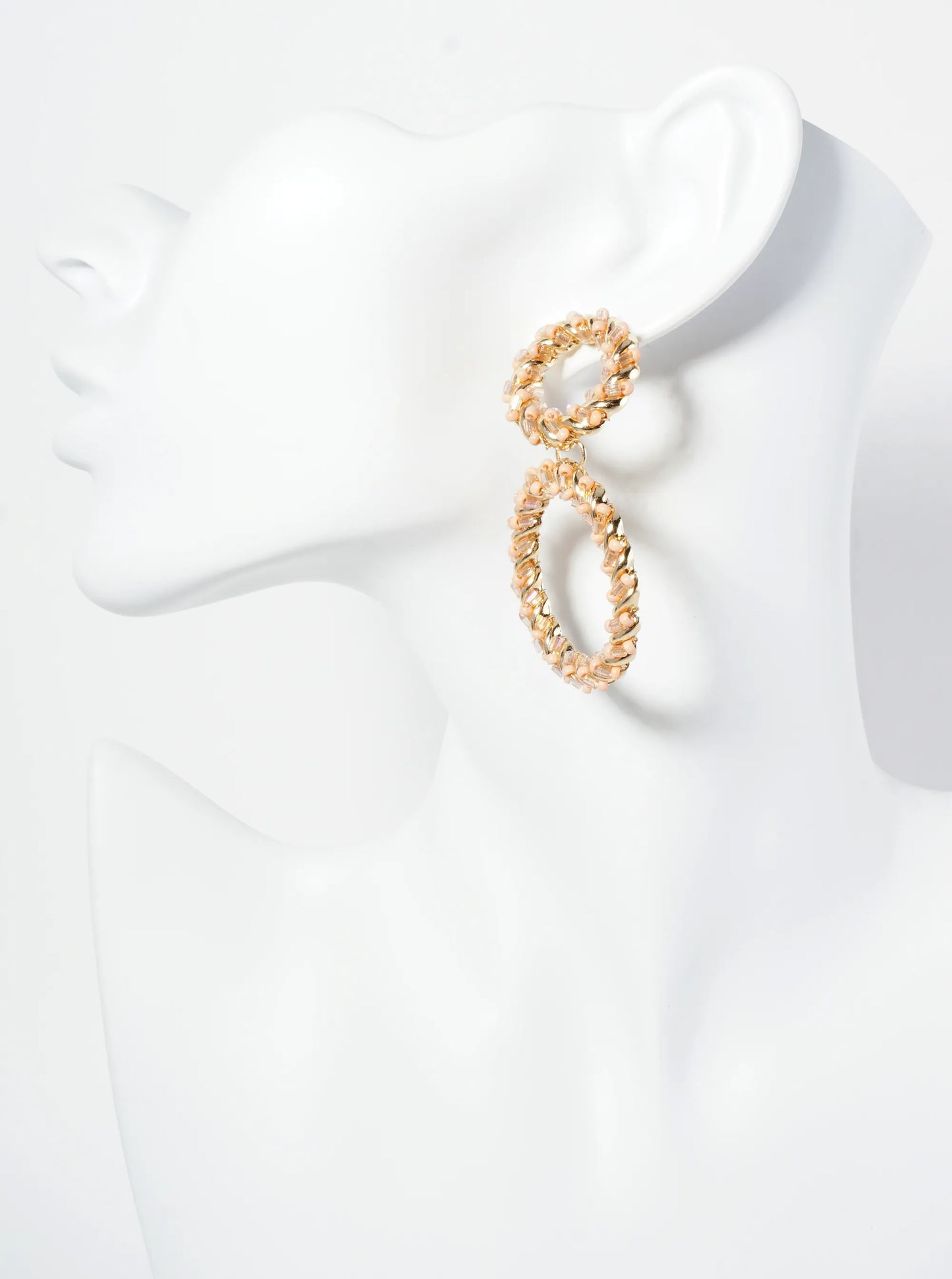 Glass Beaded Double Circle Drop Post Earrings