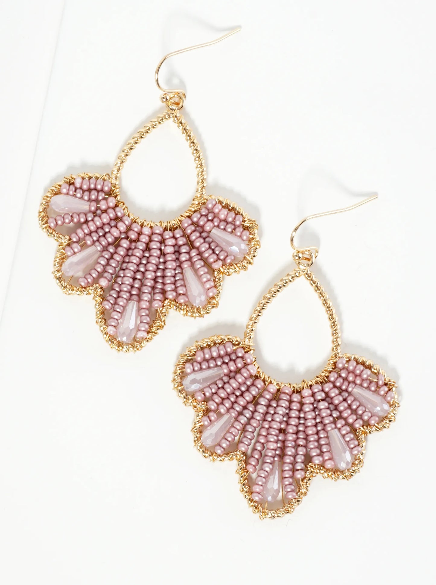 Glass Beaded Flower Motif Dangle Drop Earrings