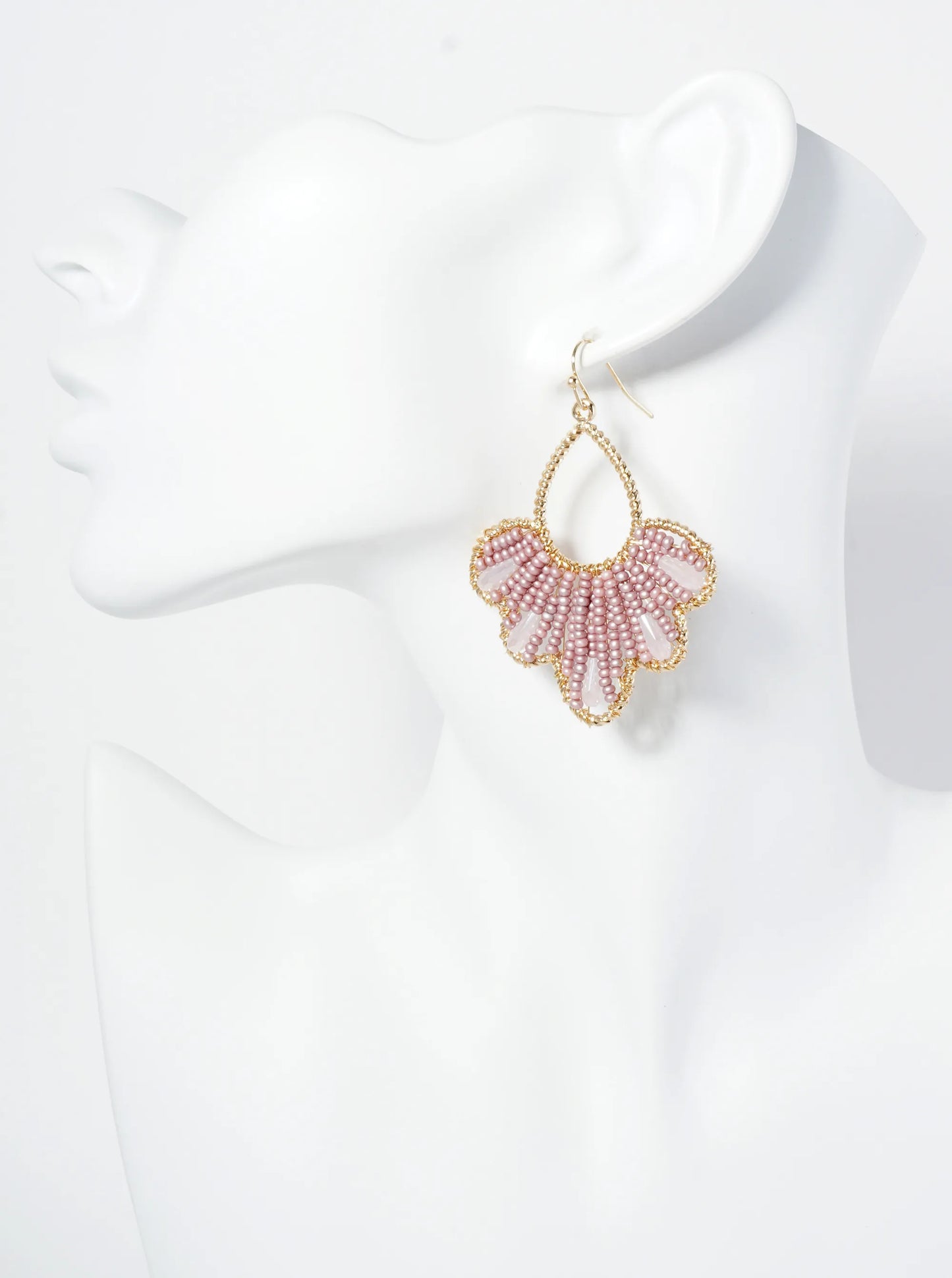 Glass Beaded Flower Motif Dangle Drop Earrings