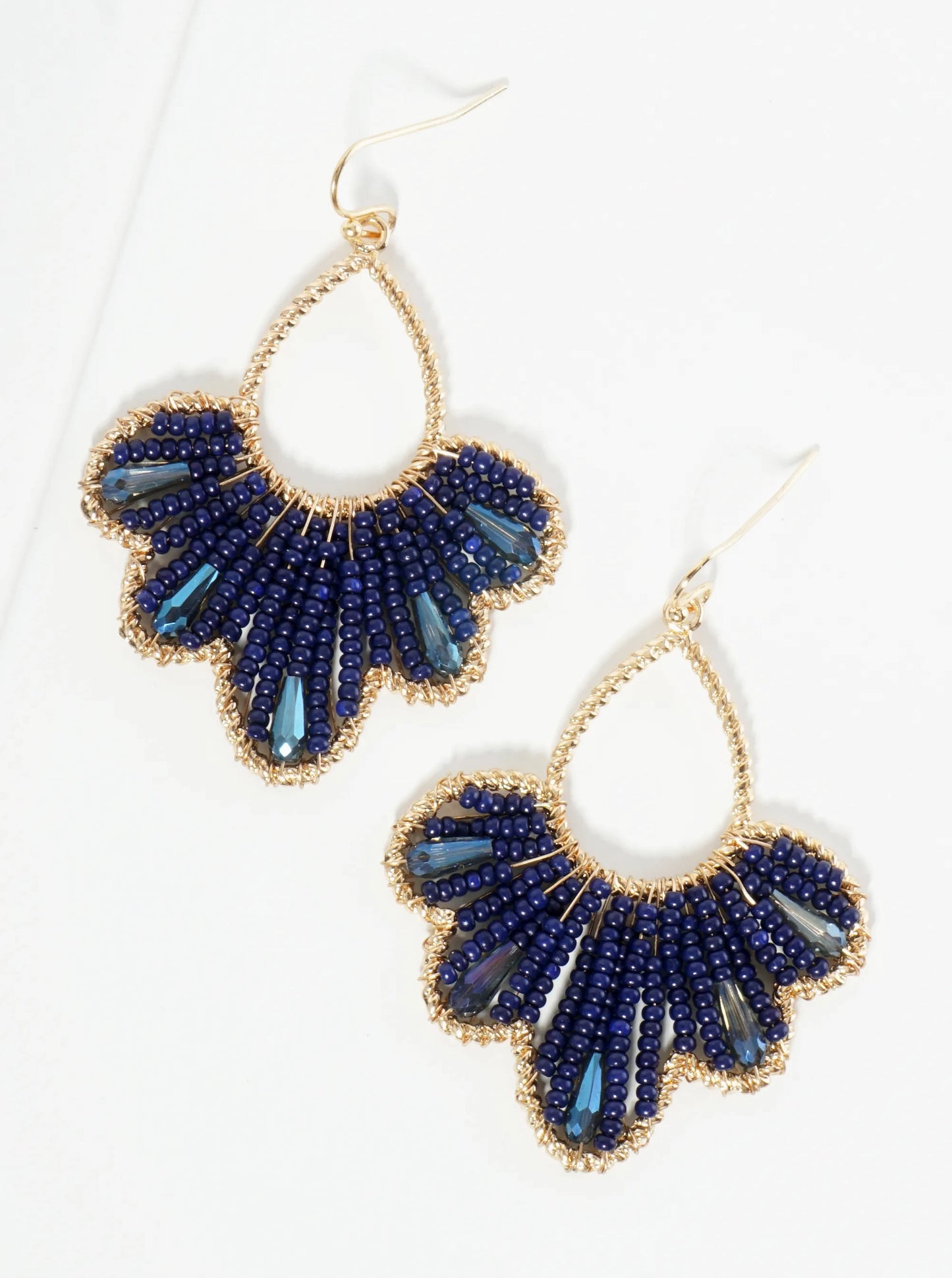 Glass Beaded Flower Motif Dangle Drop Earrings