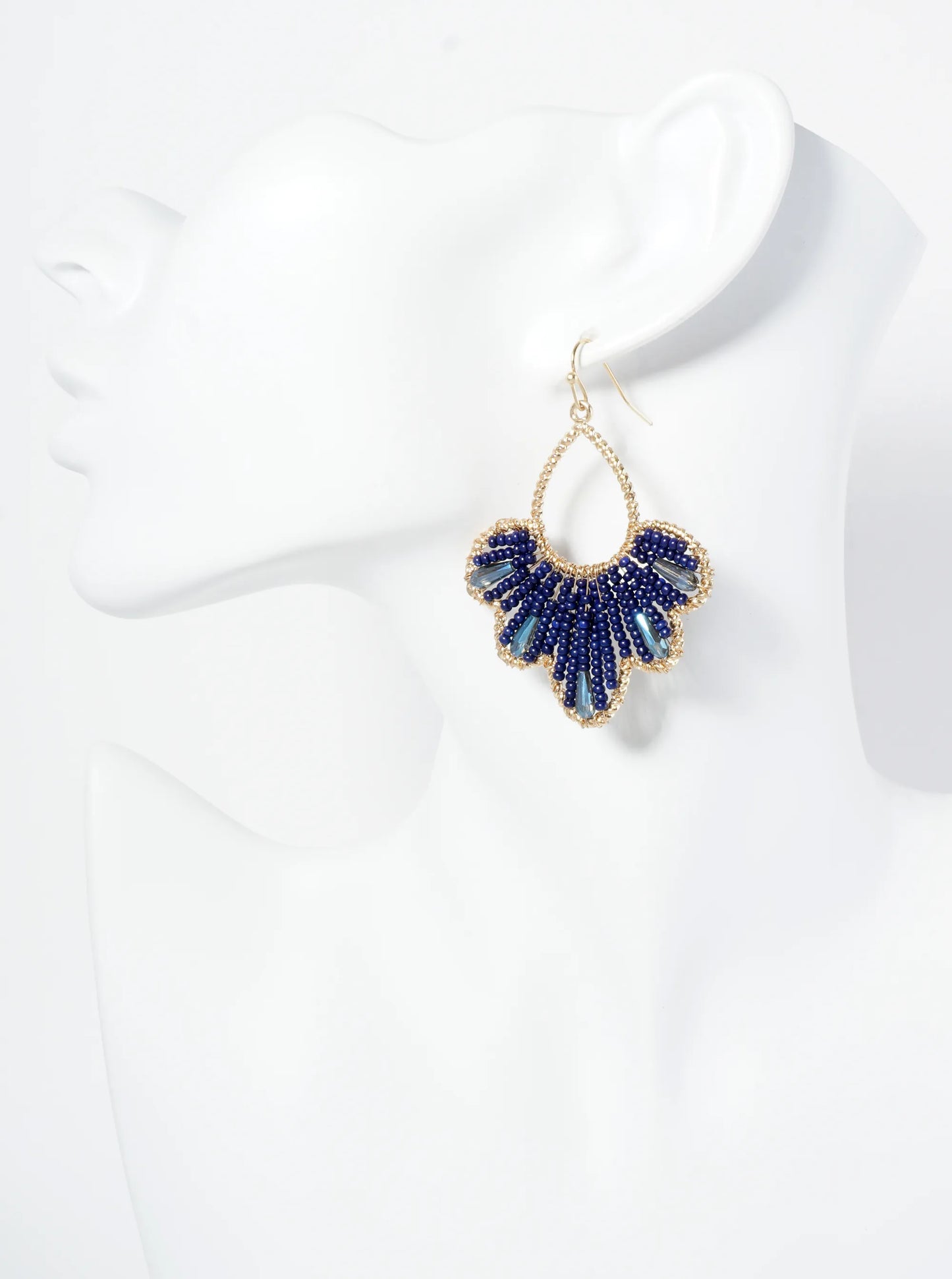 Glass Beaded Flower Motif Dangle Drop Earrings