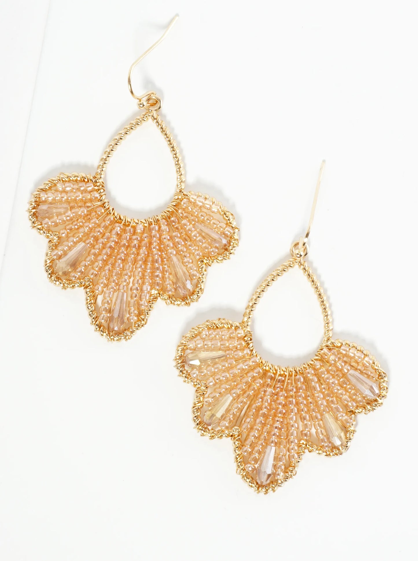 Glass Beaded Flower Motif Dangle Drop Earrings