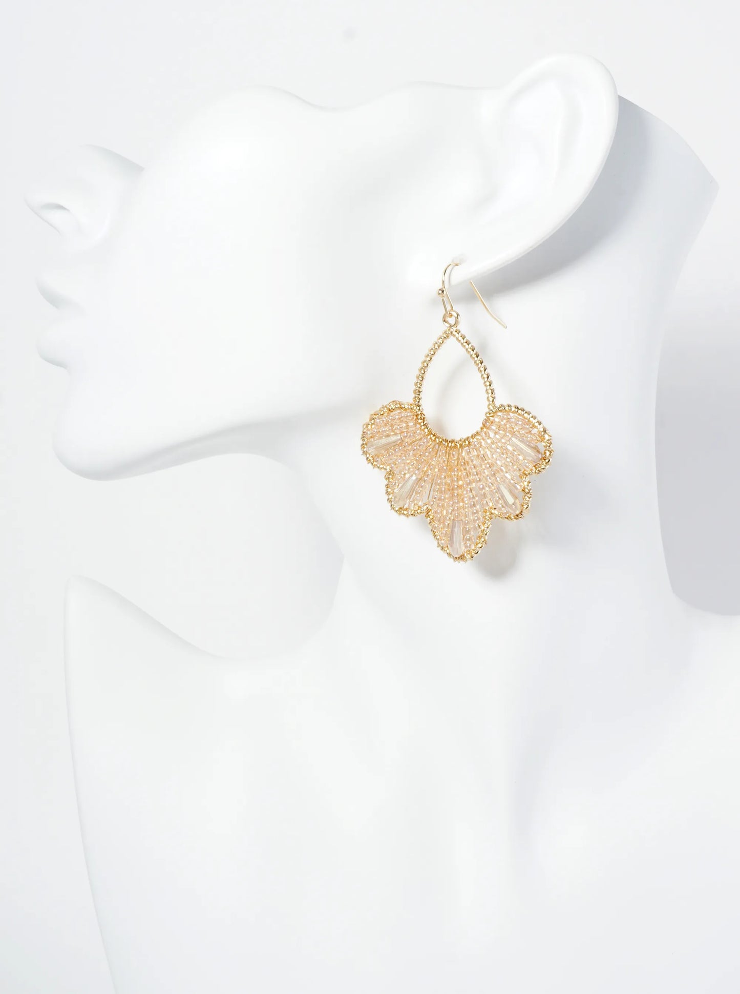Glass Beaded Flower Motif Dangle Drop Earrings