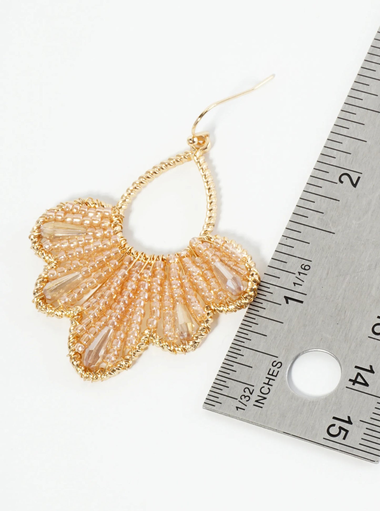 Glass Beaded Flower Motif Dangle Drop Earrings