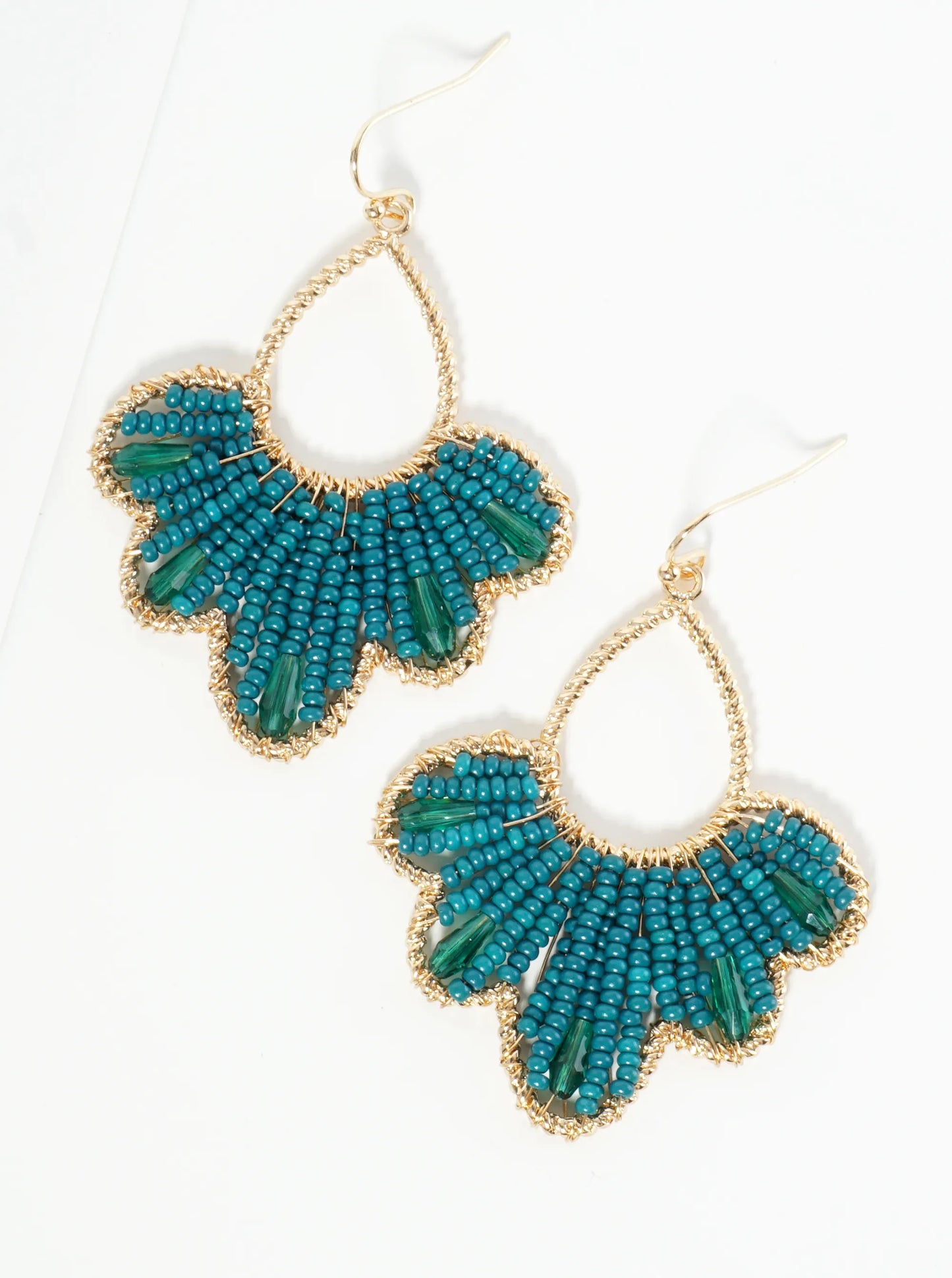 Glass Beaded Flower Motif Dangle Drop Earrings