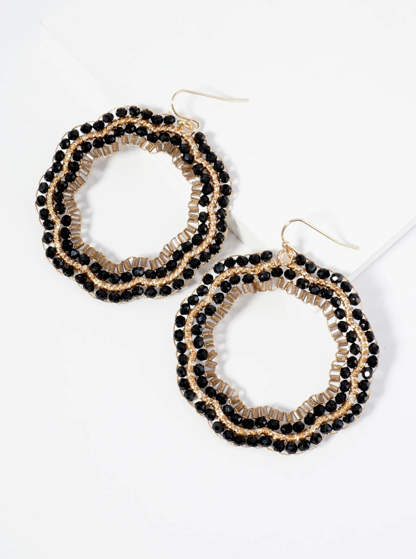Glass Beaded Flower Shape Dangle Earrings