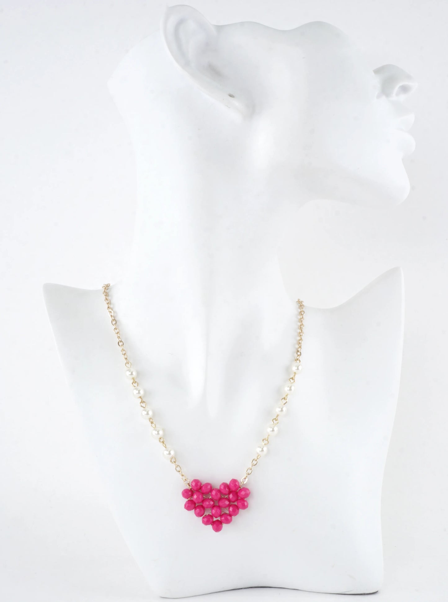 Glass Beaded Heart Pearl Chain Necklace