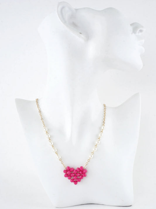 Glass Beaded Heart Pearl Chain Necklace
