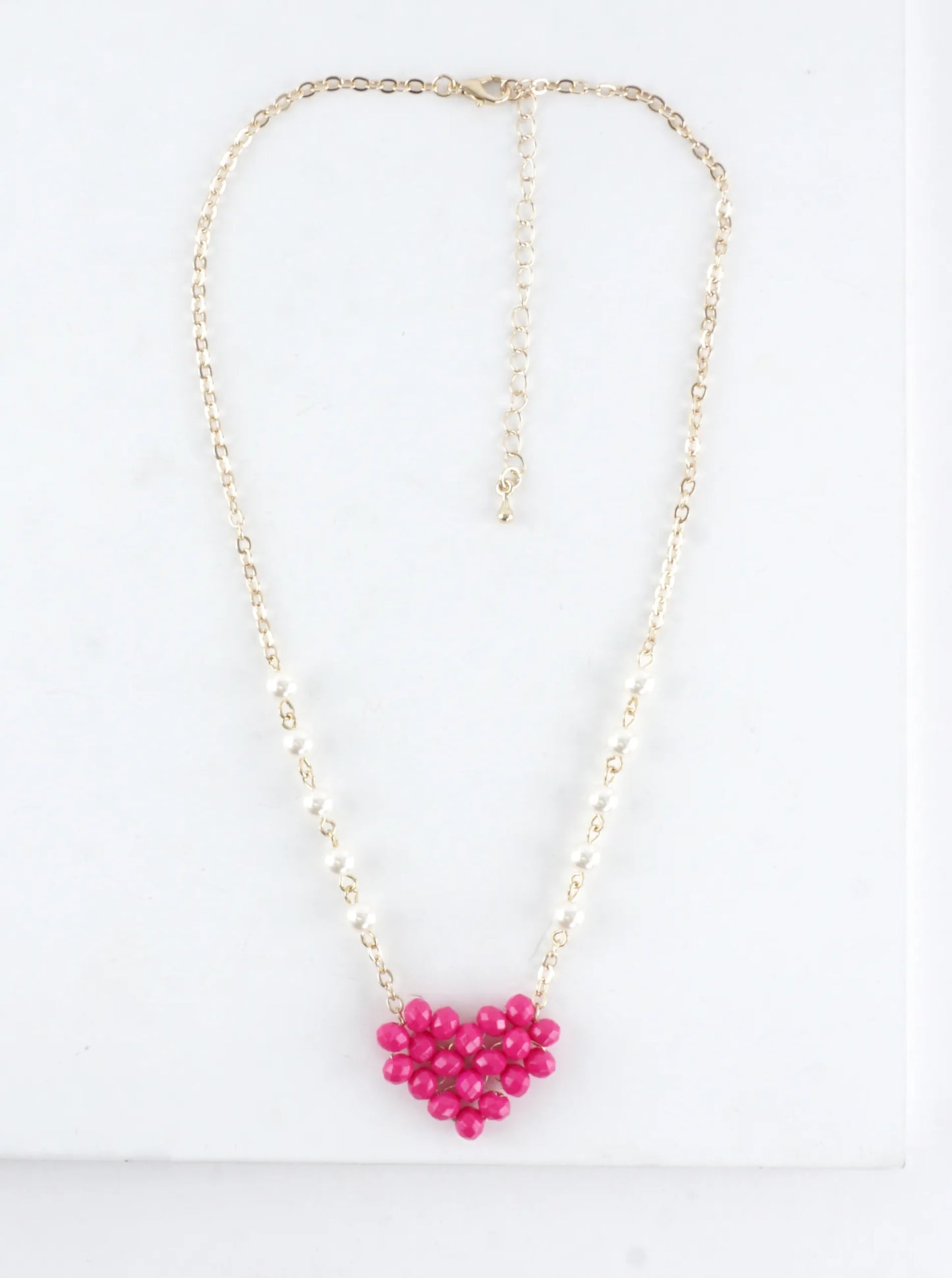 Glass Beaded Heart Pearl Chain Necklace