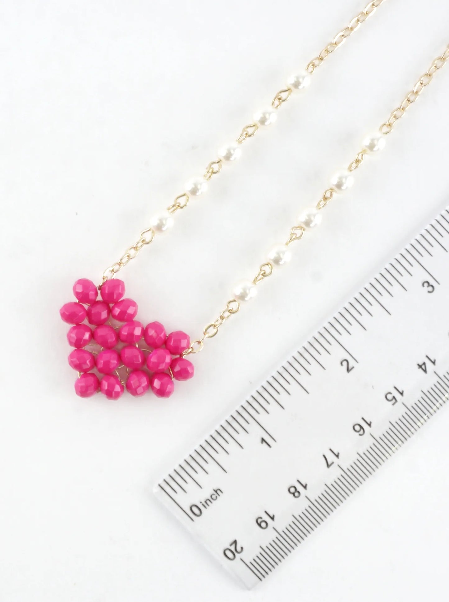Glass Beaded Heart Pearl Chain Necklace