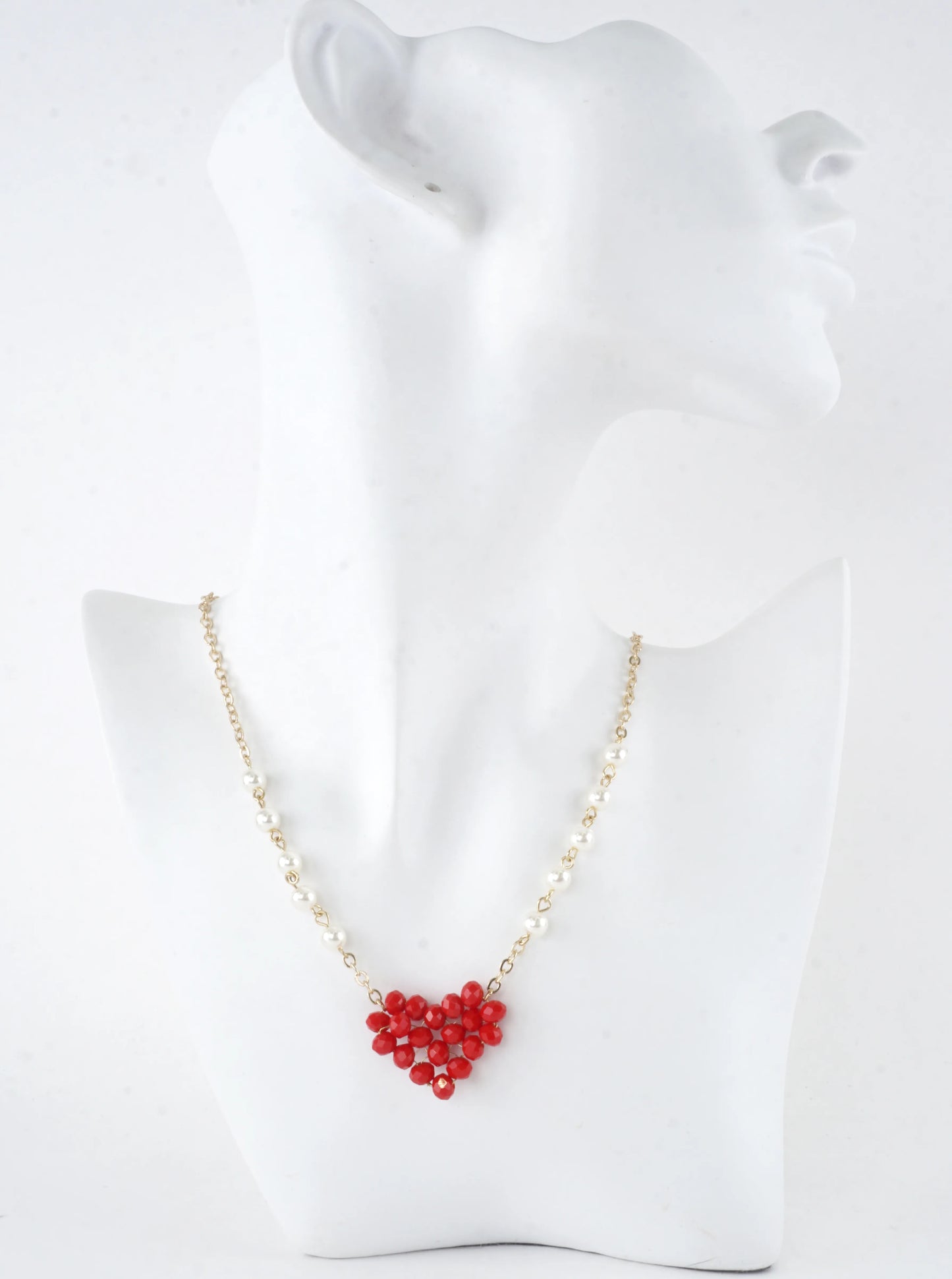 Glass Beaded Heart Pearl Chain Necklace