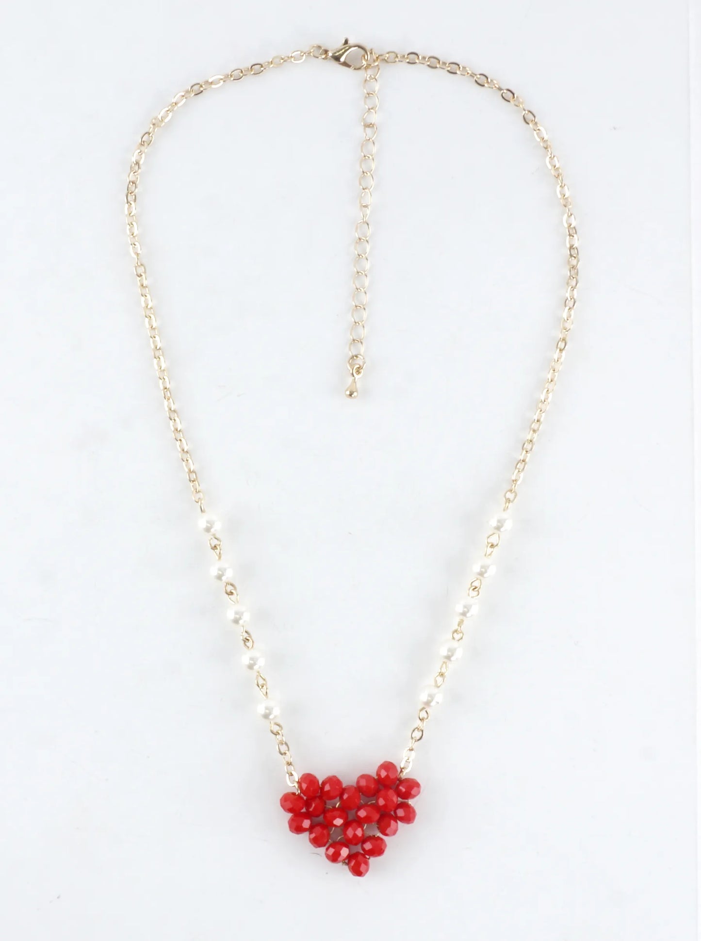 Glass Beaded Heart Pearl Chain Necklace